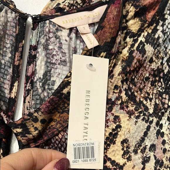 Rebecca Taylor Brown and Pink A-line V-neck Silk Snakeprint Dress Size 2 - Picture 2 of 9